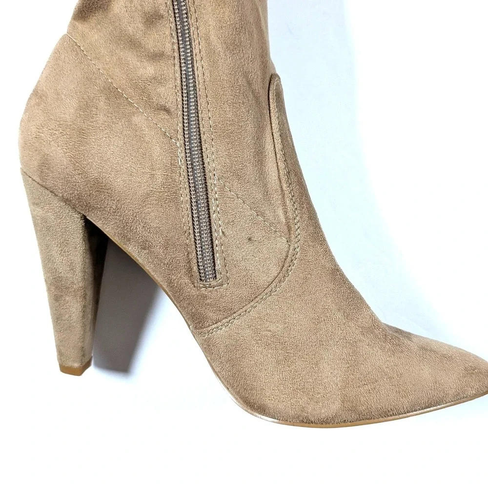 French Connection Jordan Over The Knee Boots Tan Vegan Suede Thigh High 7.5